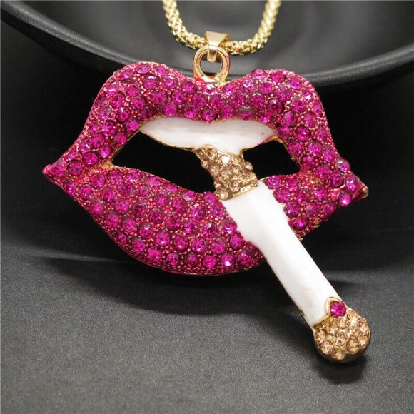 Betsey Johnson Jewelry - Betsey Johnson Sexy Deep Pink LIPS Cool Lipstick Crystal Rhinestone Pendant N…